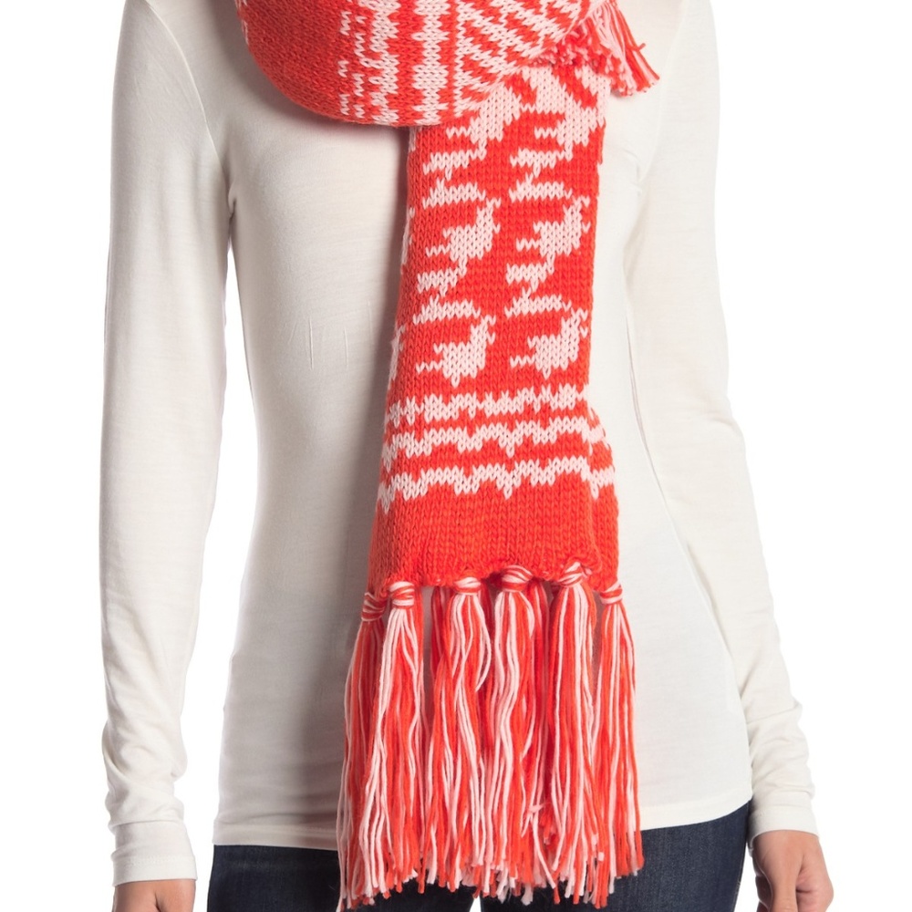 Free People Mile High Fleece Fringe Red Scarf NEW!